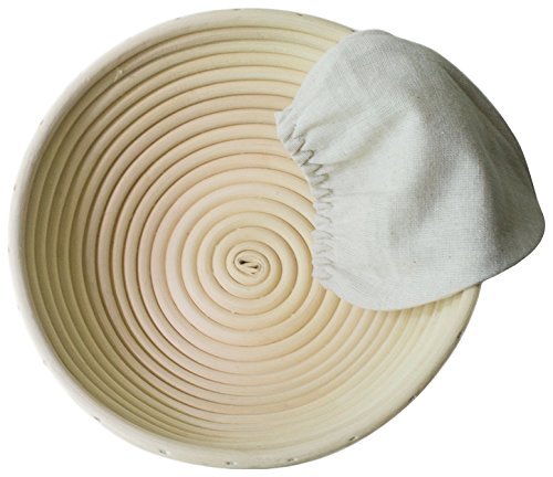 Eoocvt 9.8 Inch Round Banneton Brotform Bread Dough Proofing Rising Rattan Handmade Basket With Linen Liner Cloth - 25 X 8.5Cm
