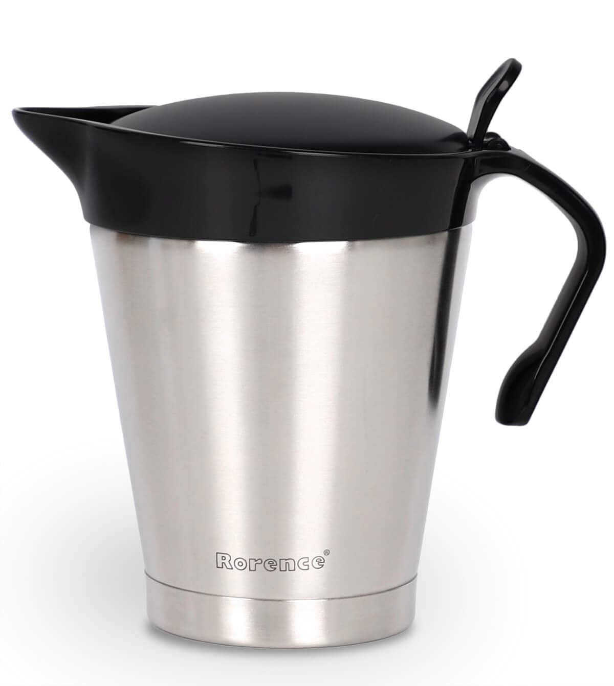 Rorence Stainless Steel Double Insulated Gravy Boat Sauce Jug with Hinged Lid for Thanksgiving Dinner - 32 Oz