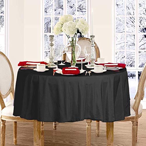 Balsacircle 70 Inch Black Round Polyester Tablecloth Fabric Table Cover Linens For Wedding Party Banquet Reception Events Kitche