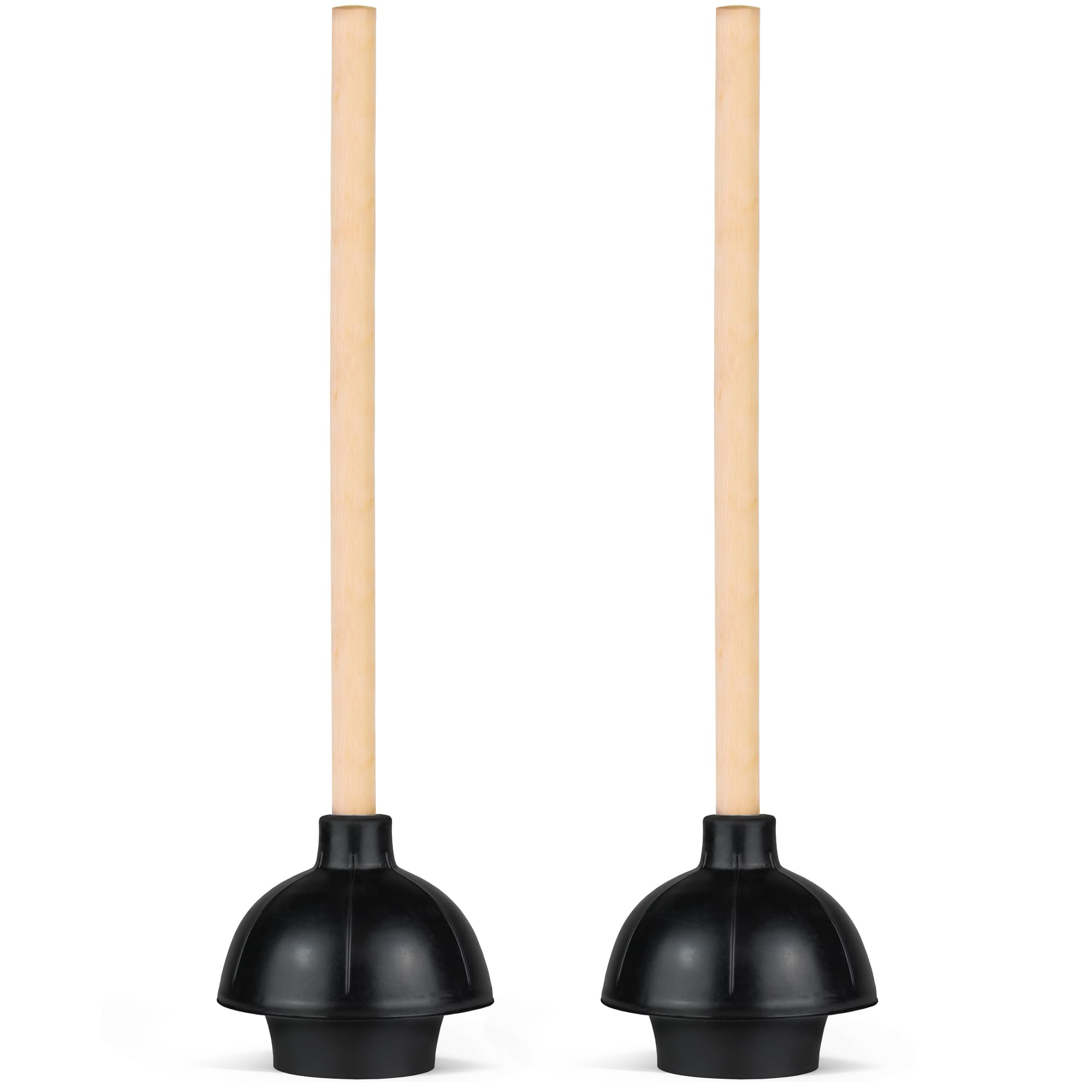 Steadmax Heavy Duty Toilet Plunger, Commercial Grade Double Thrust Force Rubber Cup With Wood Handle, 2 Pack (22'')