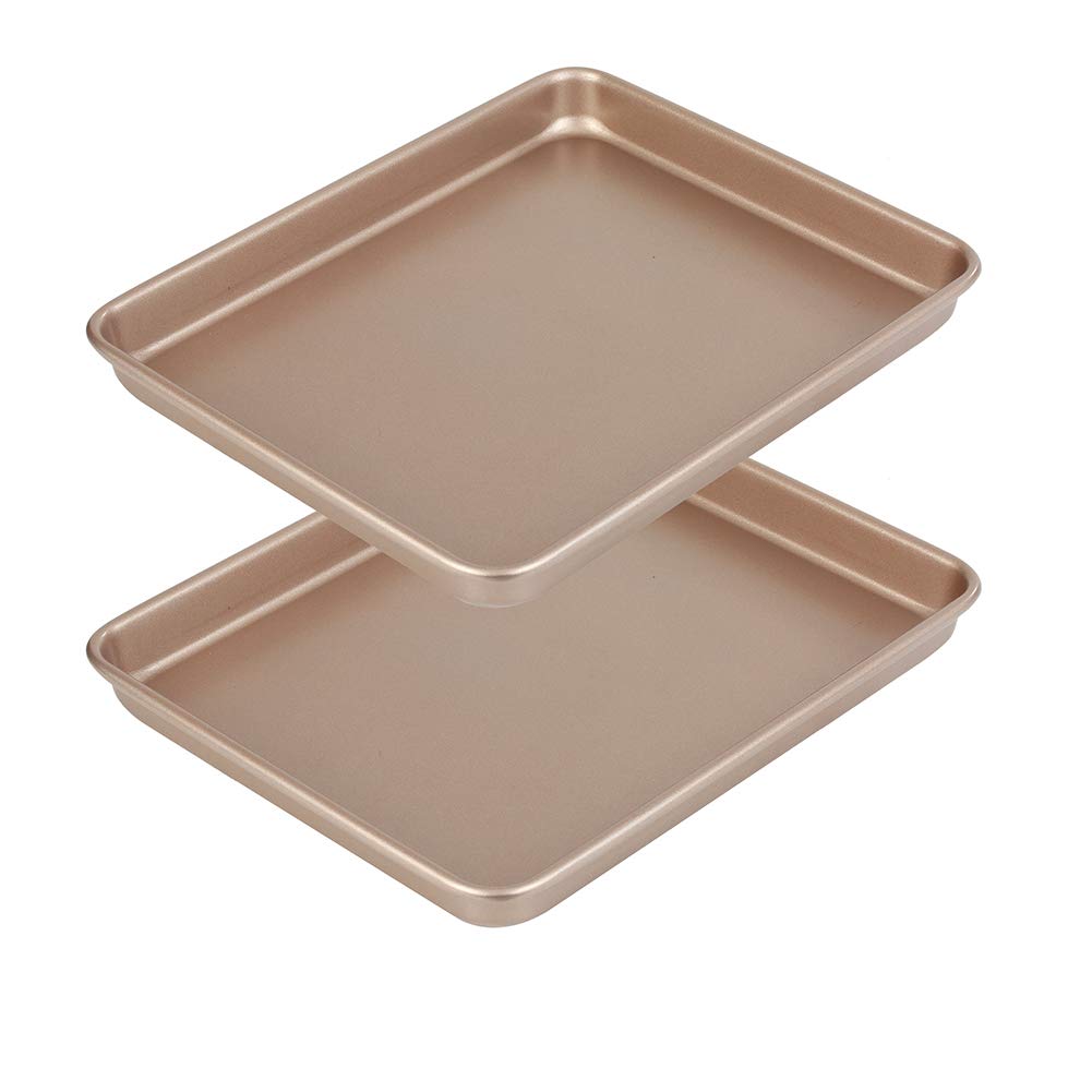 Walooza 11 Inch Baking Sheets Pan Nonstick Set Of 2, Cookie Sheet Replacement Toaster Oven Tray,Deep Size 1 Inch Bakeware, Non T