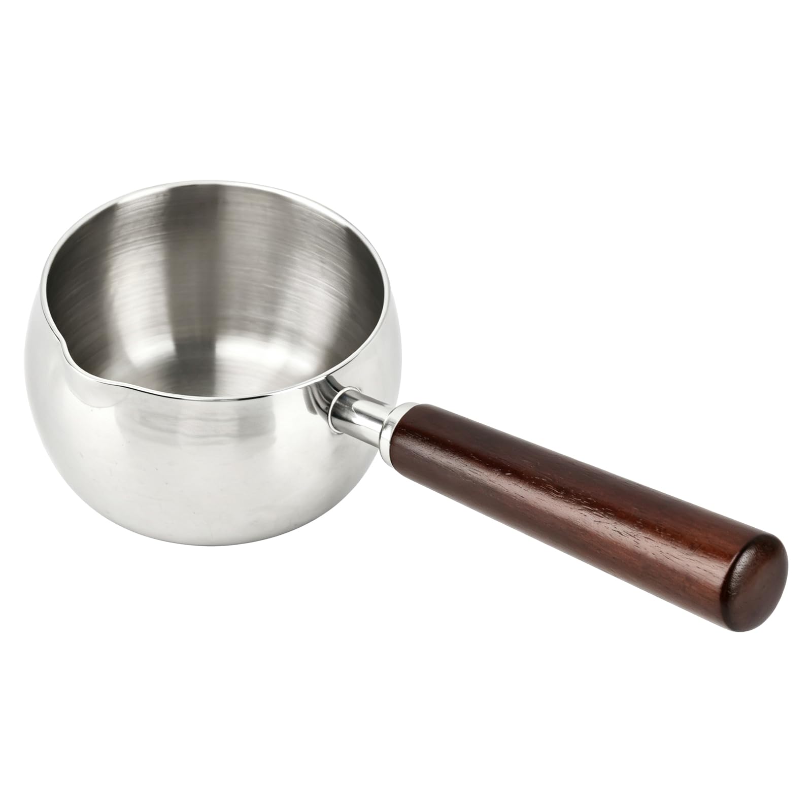 Milk Pot,Butter Warmer Pot 17oz Stainless Steel Saucepan with Wooden Handle
