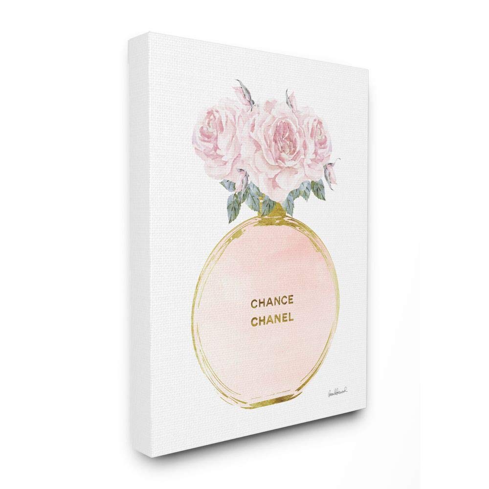 Stupell Industries Pink And Gold Round Perfume Bottle With Roses Canvas Wall Art, 16 X 20, Design By Artist Amanda Greenwood