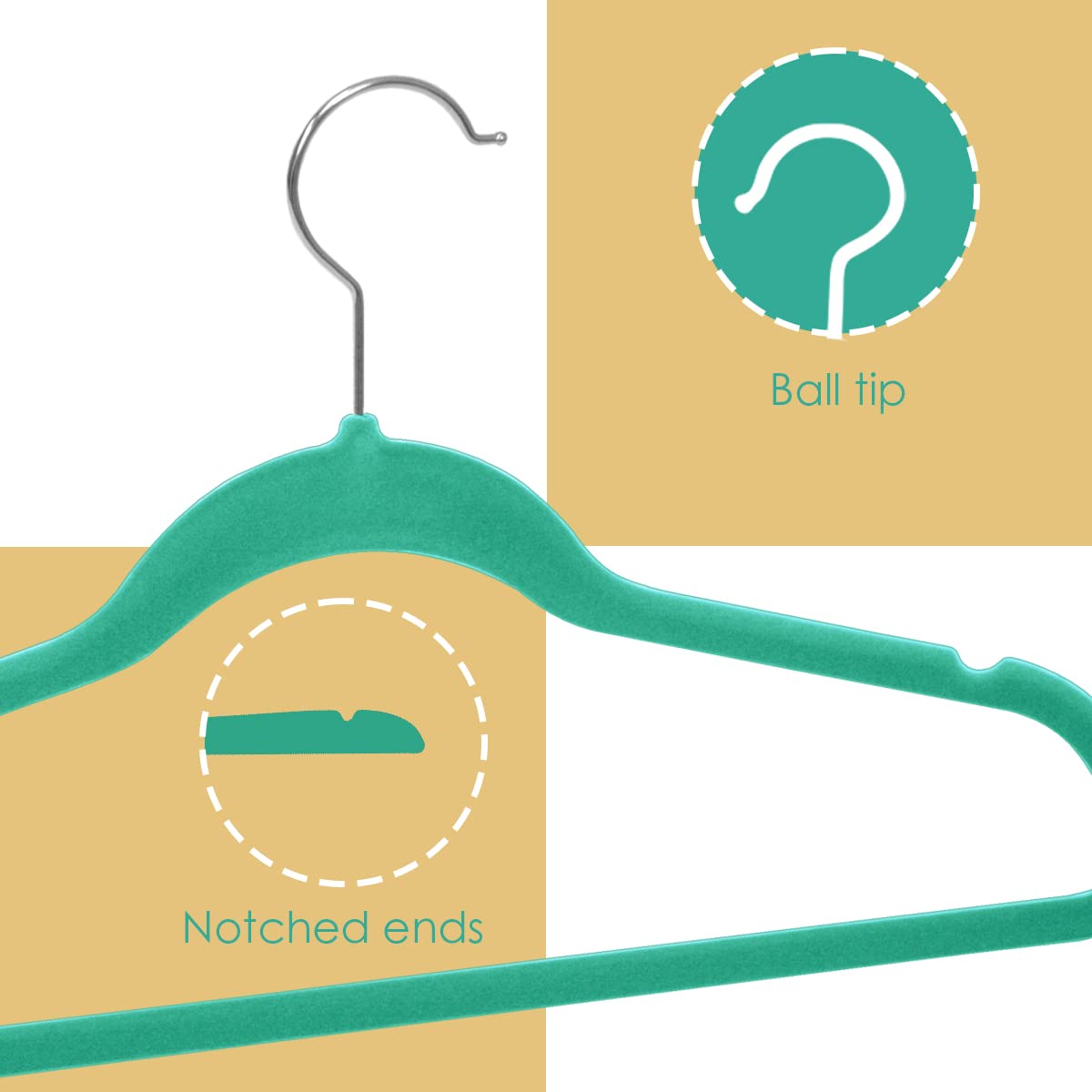 Home Basics Sunbeam Slip-Proof Snag-Free Ultra Slim Velvet Hanger With Rotating Steel Hook (Pack Of 10) (Turquoise)