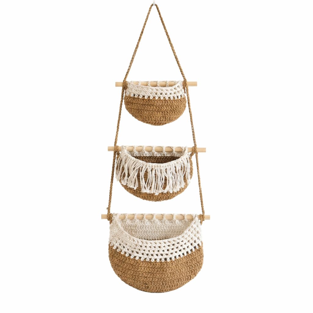 Yivioep 3Tier Over the Door Hanging Basket, Cotton Linen Organizer