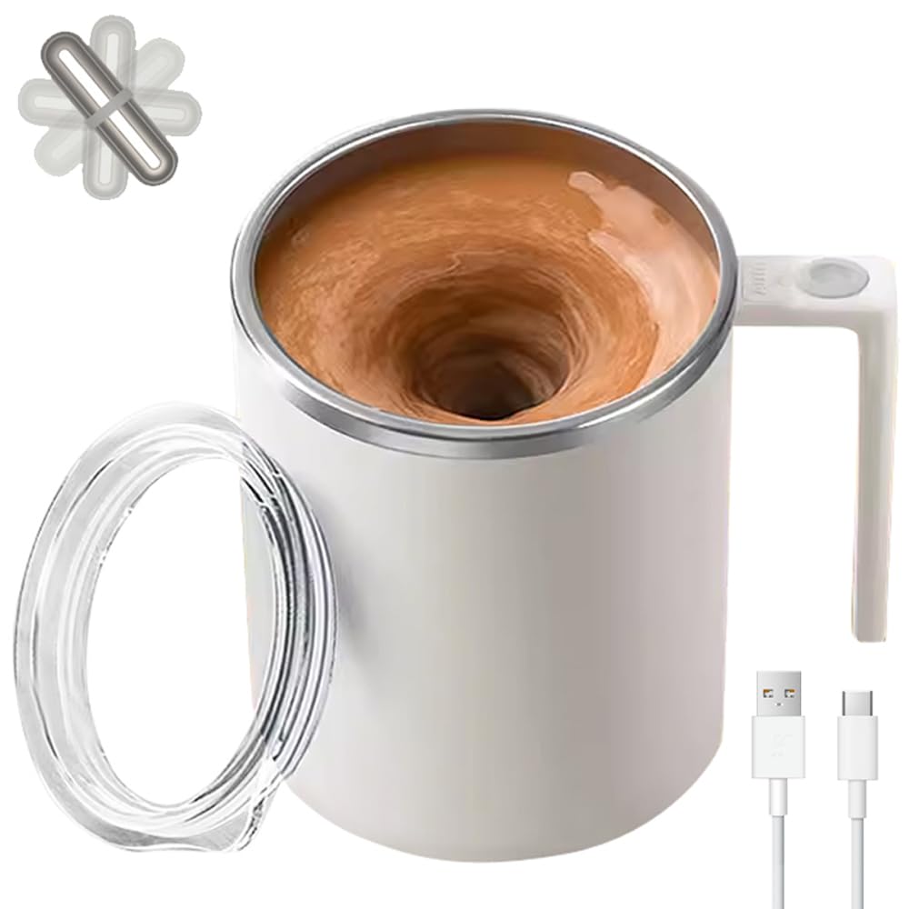 TLINNA Self Stirring Mug,Self Stirring Coffee Mug, Suitable for Coffee, Milk, Cocoa and Other Beverages (White)