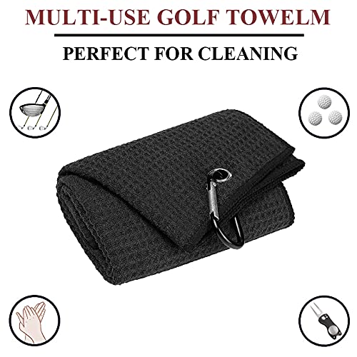 Vividly 2 Pack 16'' X 24'' Tri-Fold Golf Towels, Premium Microfiber Fabric Waffle Pattern With Black Heavy Duty Carabiner Clip,
