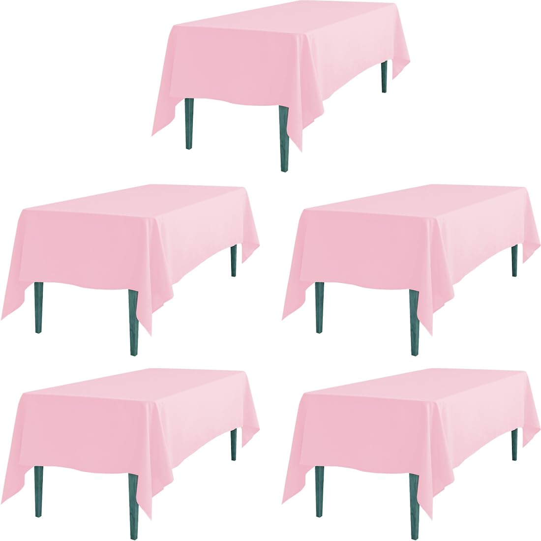 Ltc Linens 5 Pack Pink Rectangular Tablecloths 60 X 102 Inches For 6 Feet Rectangle Banquet Tables With Half-Drop - Stain And Wr
