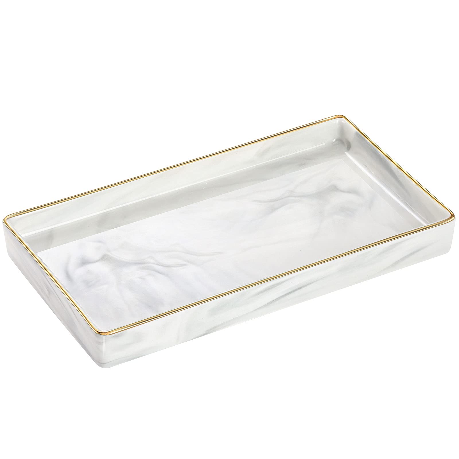 Luxspire Bathroom Vanity Tray, Marble Ceramic Bathroom Trays For Counter, Gold And White Tray For Dresser, Kitchen Counter Tray,