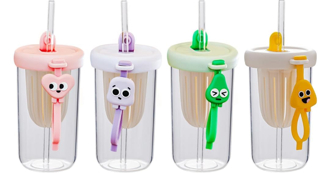 DECAGON Cute Character Straw Tumbler Cup | Reusable Leakproof Kids & Travel Drinking Mug with Straw Lid | Kawaii Plastic Juice, 