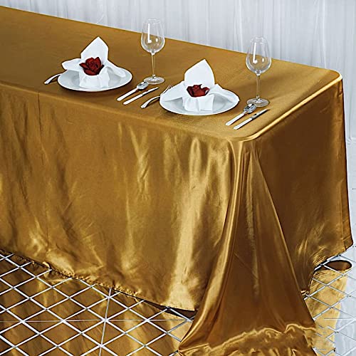 Balsacircle 90X132 Inch Gold Satin Rectangle Tablecloth Table Cover Linens For Wedding Table Cloth Party Reception Events Kitche