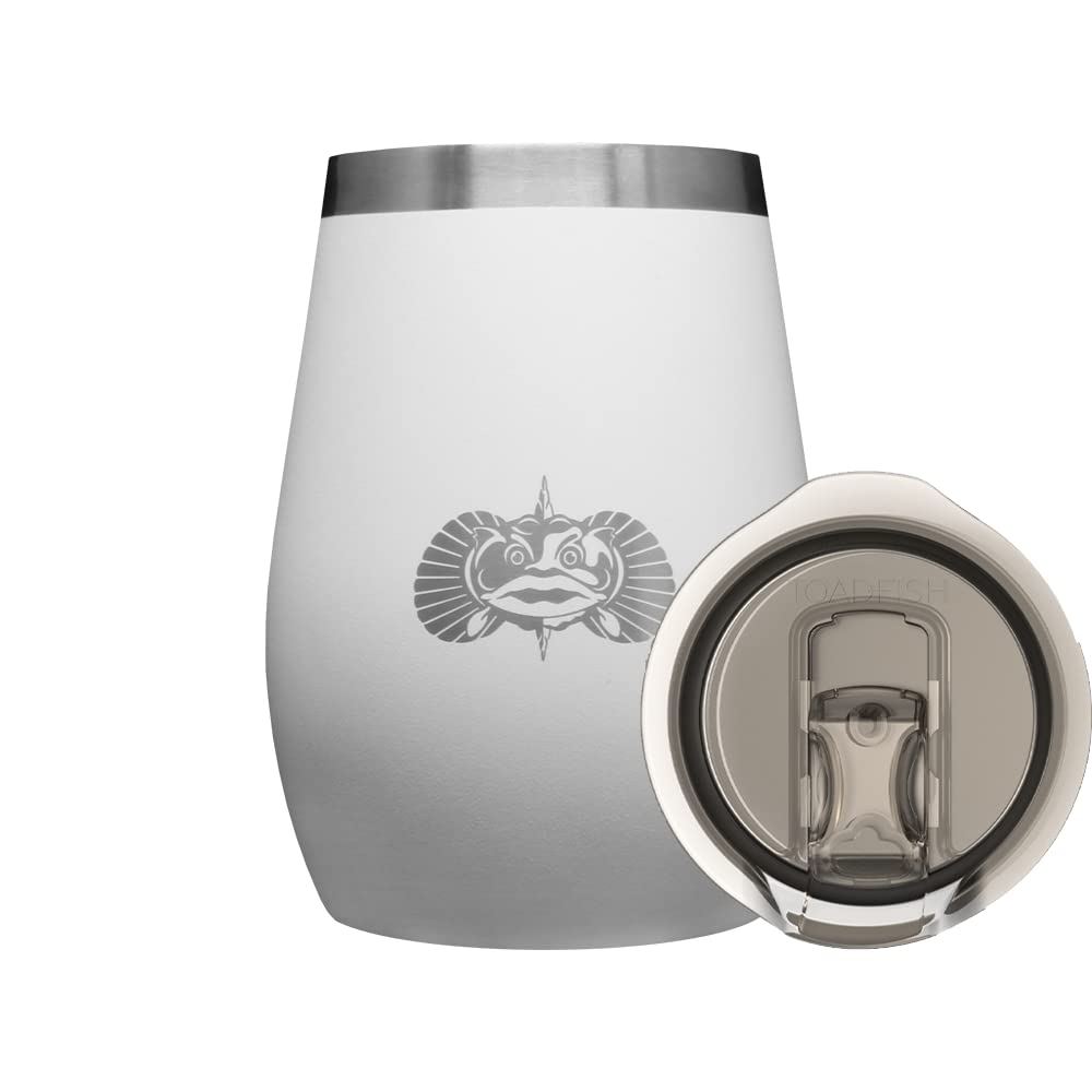 Non-Tipping 10Oz Double Wall Insulated Stainless Steel Stemless Travel Wine Tumbler W/Easy Slide Lid - White