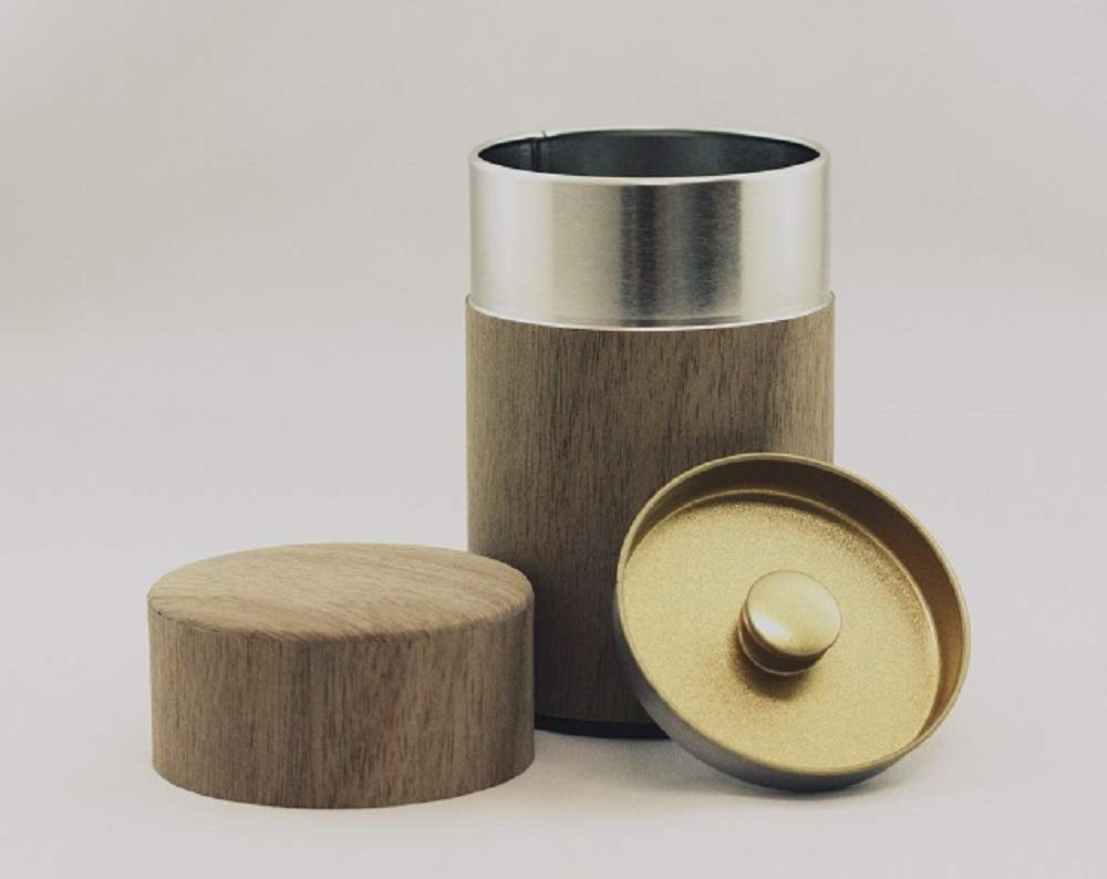 Kotodo Natural Wood Tea Tin Canister : Walnut/Long 3.5Oz (100G), Japan