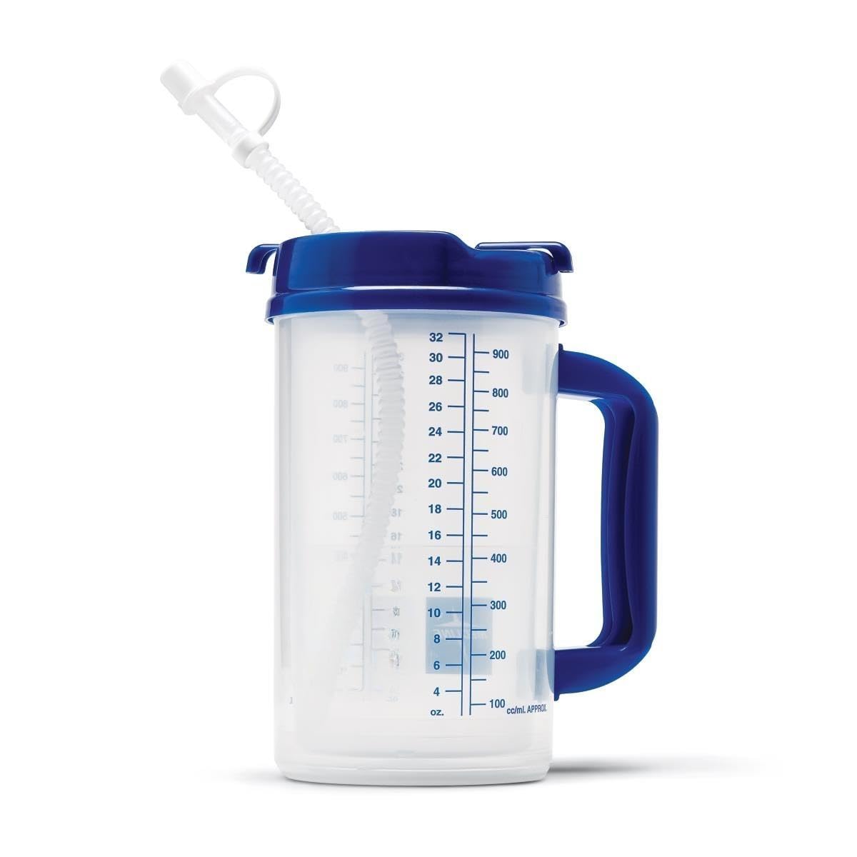 32 oz Insulated Bedside Carafe with Straw & Handle  Double Wall Hot & Cold Water Bottle for Hospital, Patient Care & Home Use (