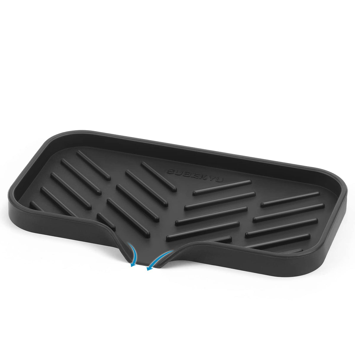 Subekyu Silicone Kitchen Soap Tray, Sink Tray For Kitchen Counter/Soap Bottles, Sponge Holder And Organizer With Drain Spout, Bl