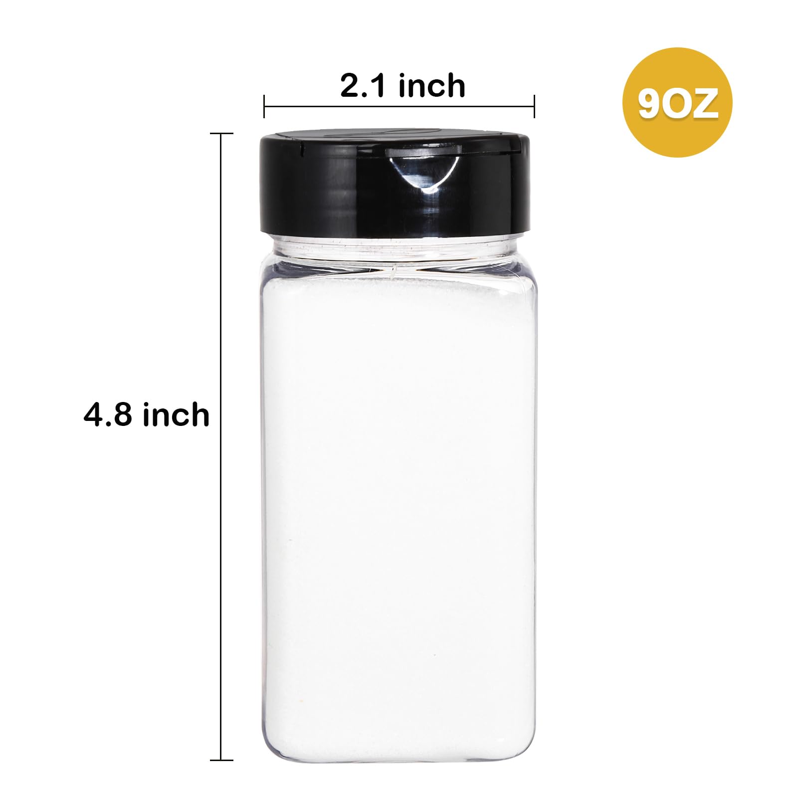 Bekith 16 Pack 9 Oz Plastic Spice Jars With Black Cap, Plastic Spice Bottles Empty Seasoning Containers For Storing Spice, Herbs