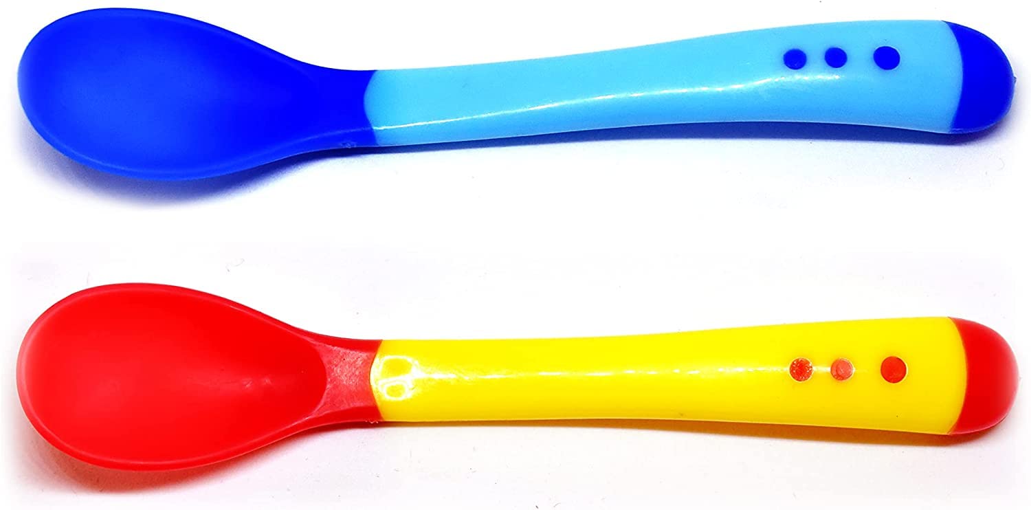 Ganpati Enterprises Silicone Tip Heat Sensitive Silicone Spoons | Temperature Sensing Spoons | (Spoon BlueYellow)