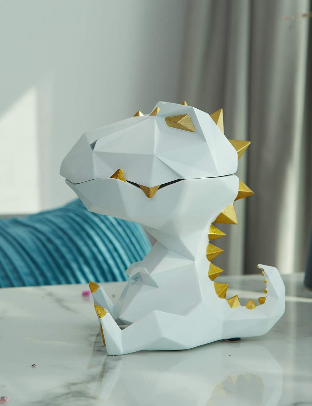 Haucoze Dinosaur Cookie Jar Candy Dish Dino Gifts Sculpture Home Decor Modern Room Accessories Pop Arts Polyresin White 7.1 Inch