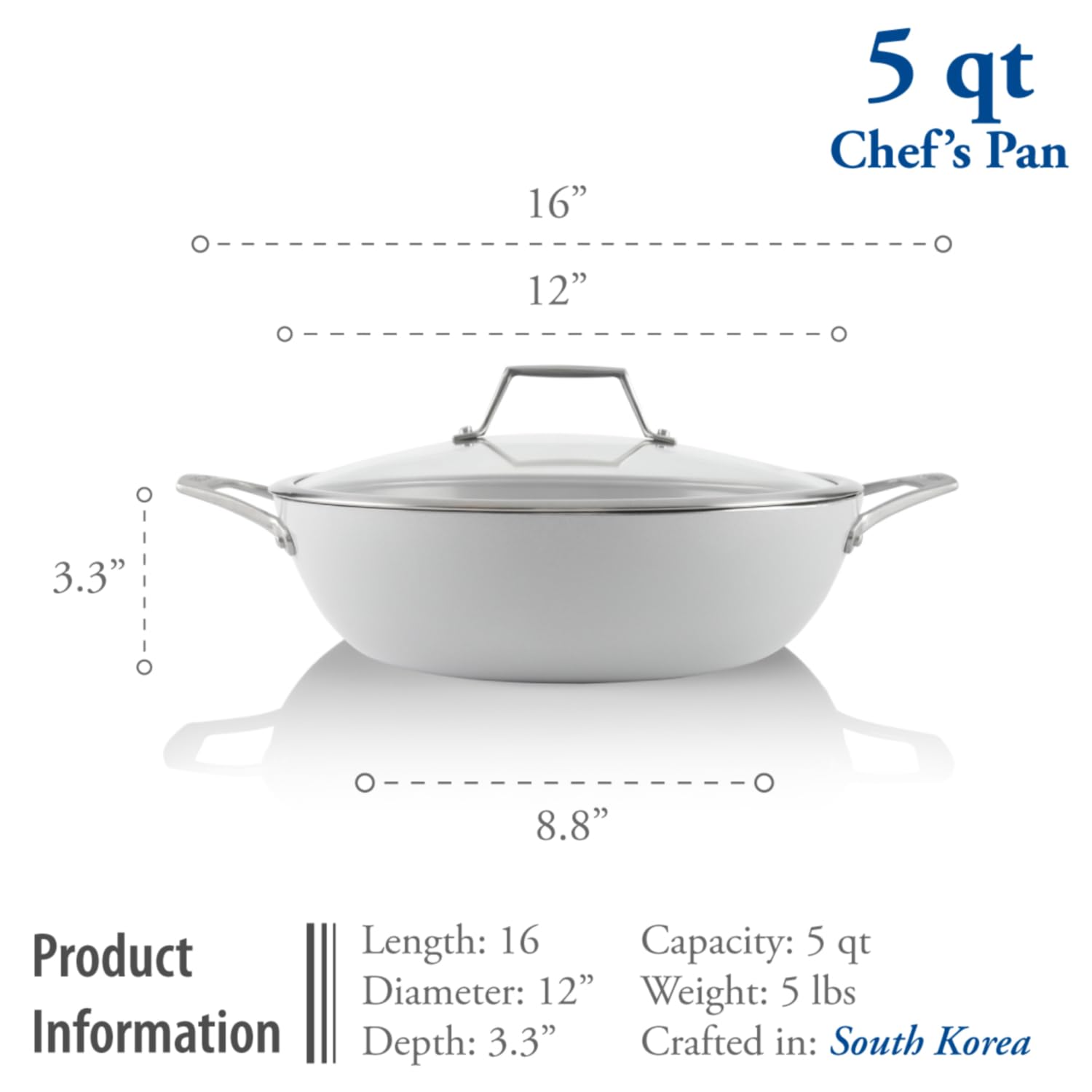 Techef - Ceraterra, 5 Qt / 12-In Ceramic Nonstick All Purpose Chef Pan With Cover, (Ptfe And Pfoa Free Ceramic Exterior & Interi