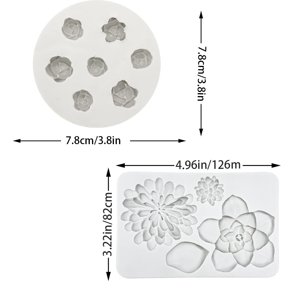 Kuuguu 2 Pcs Succulent Fondant Molds, Tropical Succulent Plant Cake Decorating Mold, For Diy Cupcake Toppers Gumpaste Mold Polym
