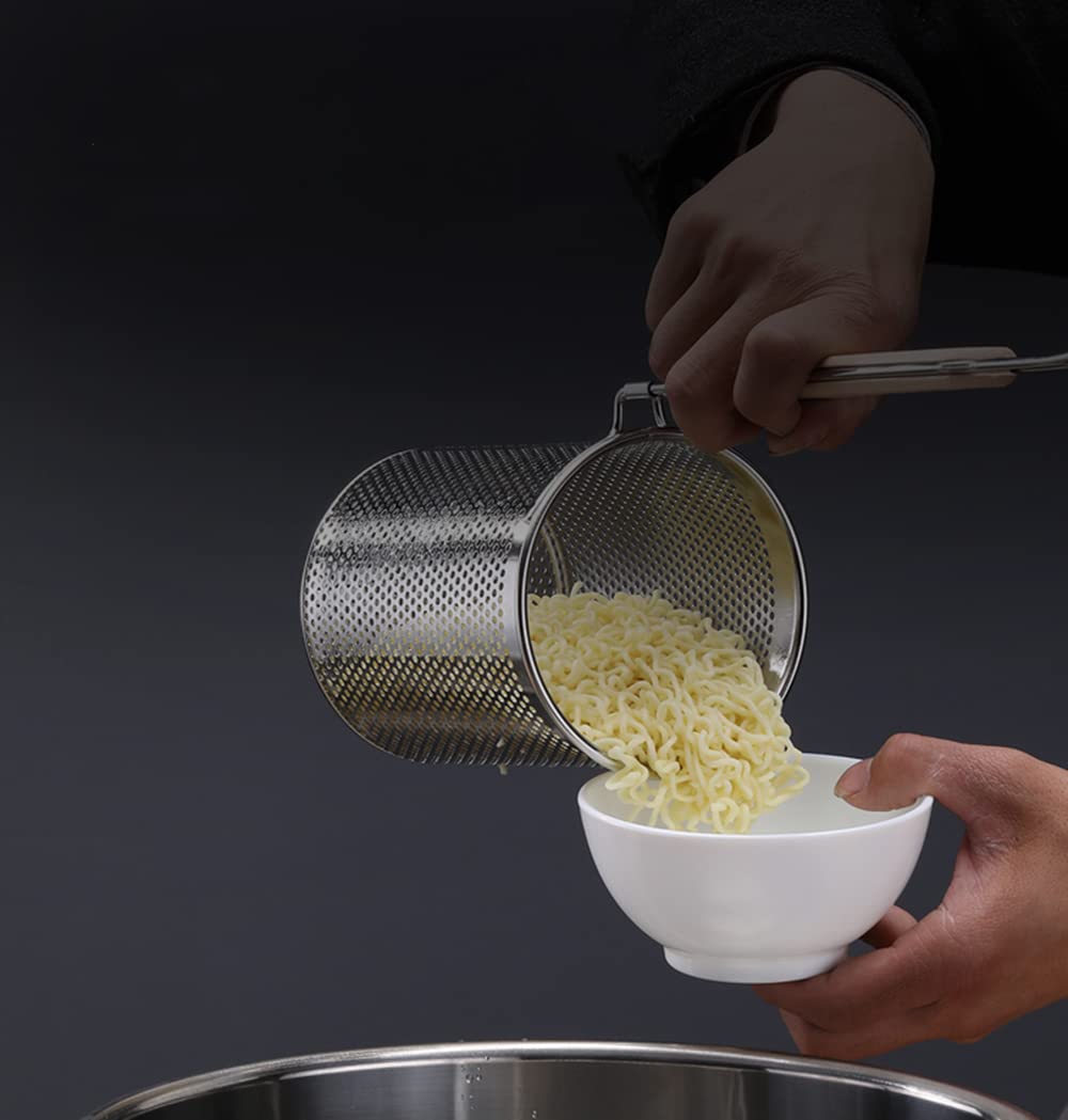 4-Piece Stainless Steel Pasta Basket Set With Wooden Handles - Perfect For Cooking Pasta, Noodles, Dumplings, And More; Mesh Spi