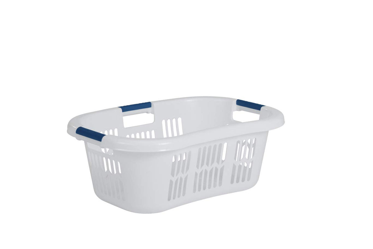 Rubbermaid Large Hip-Hugger Laundry Basket/Hamper, 1.5-Bushel, White, Stackable Storage Bin/Organizer For Bathroom/Bedroom/Dorm/