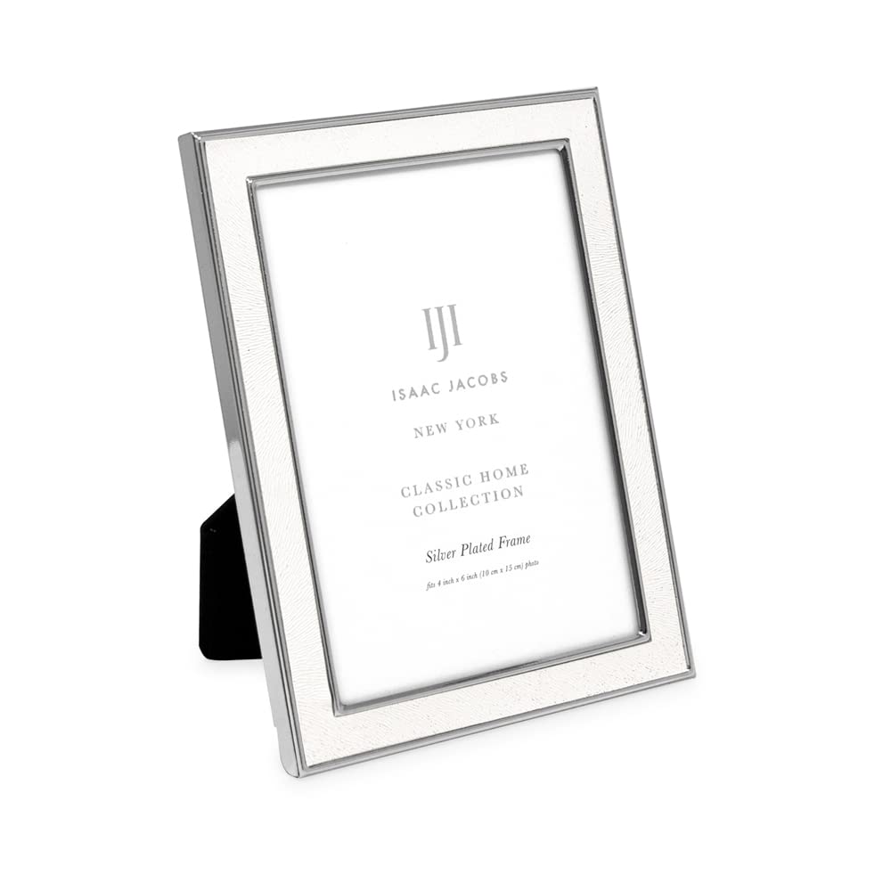 Isaac Jacobs 4x6 White Textured Leather (Vertical & Horizontal) & Silver Metal Picture Frame, with Black Fabric Easel, Wall-Moun