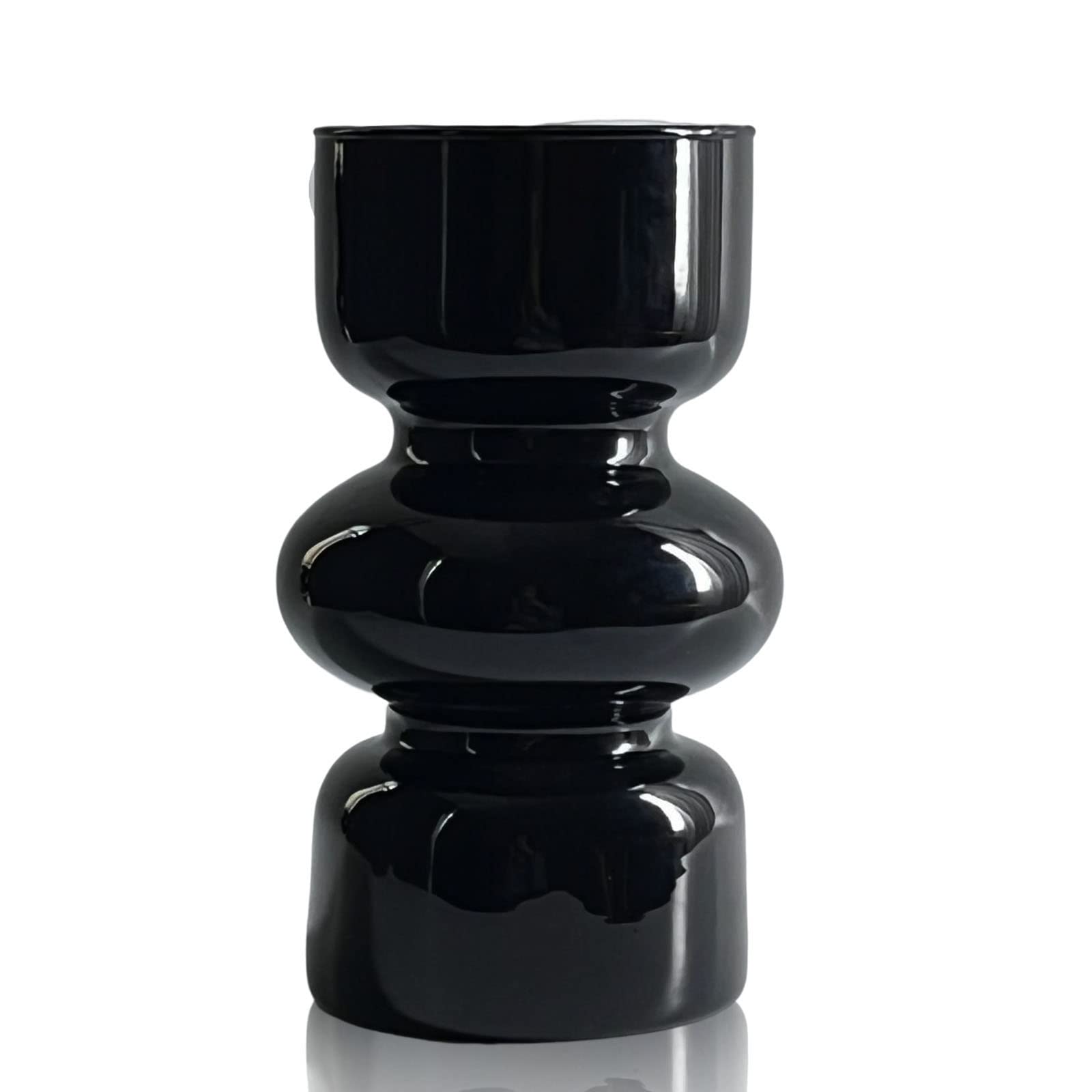 BLOFLO Black Glass Hydroponic Vase, 7Inches Glass Vase for Flower, Three-Layer Glass Floral Vase for D  cor, Modern Geometric Gl