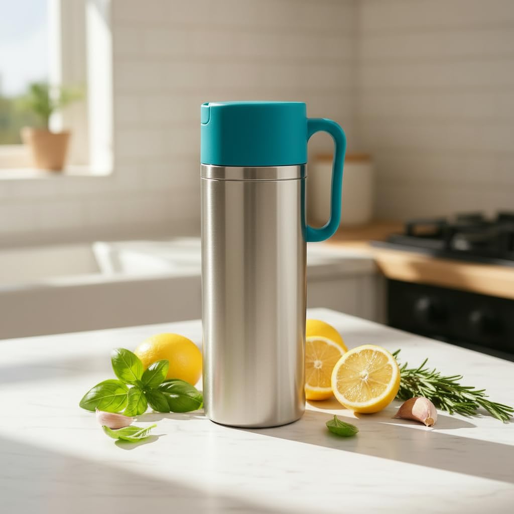 Supermom Oil Pourer 1000Ml  Stainless Steel With AntiDrip Spout & Easy Grip Handle Dispenser For Cooking Oil, Vinegar, Ghee & 