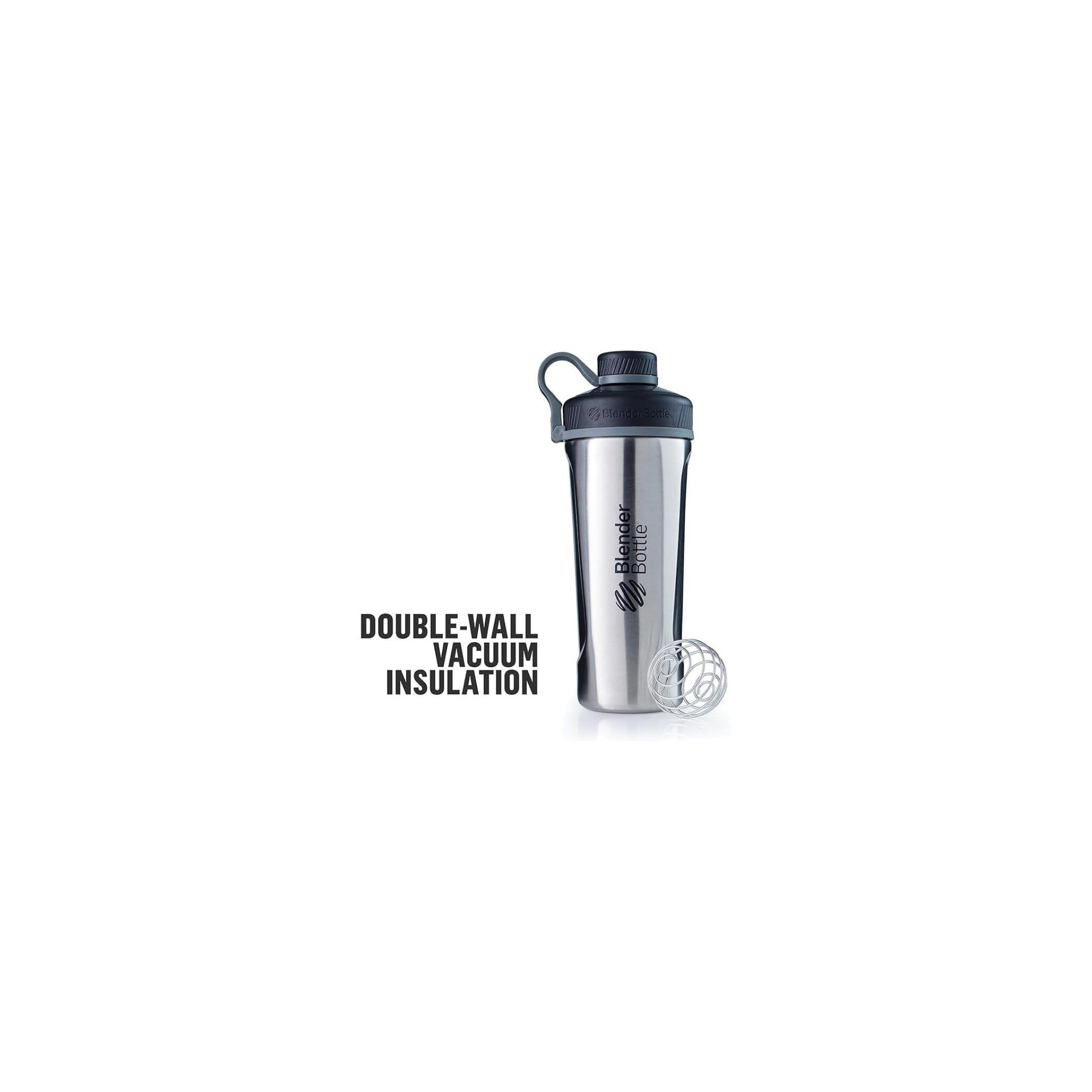 Blenderbottle Radian Shaker Cup Insulated Stainless Steel Water Bottle With Wire Whisk, 26-Ounce, Matte Arctic Blue