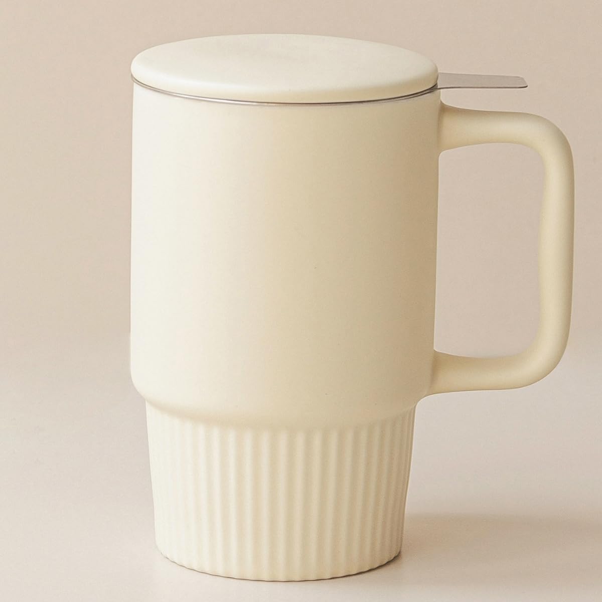 Ceramic Tea Mug with Stainless Steel Infuser, 20oz, Matte Buttercream