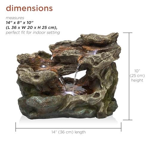 Alpine Corporation WIN1334 10 Tall Tabletop 3-Tier Waterfall Rock Fountain with LED Lights, Indoor Decorative Water Feature for