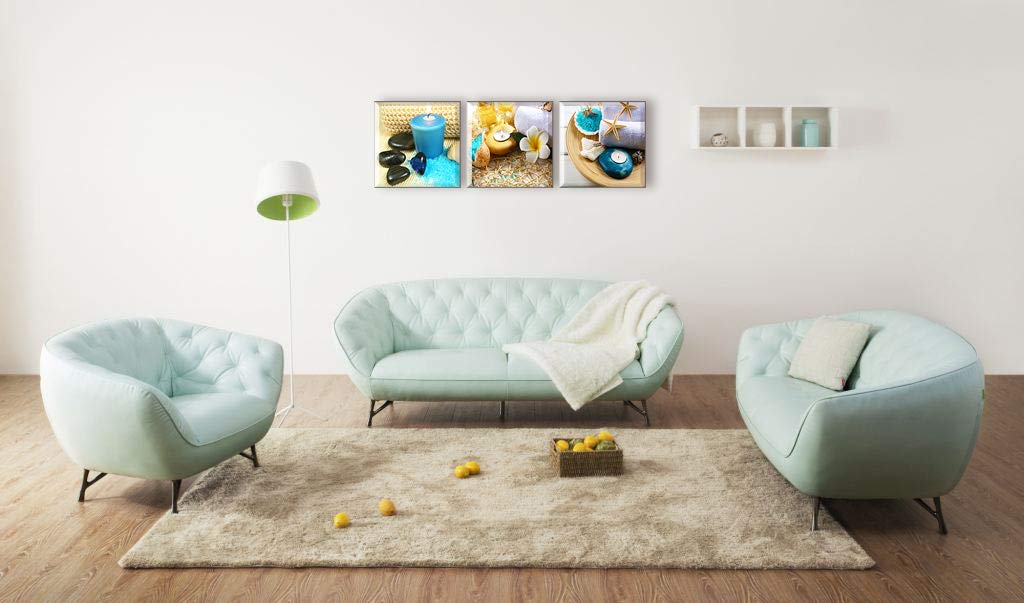 Tekment Spa Wall Art Decor For Bedroom, Sz Still Life Canvas Prints Of Blue Sands, Candles & Stones, Massage Treatment Pictures