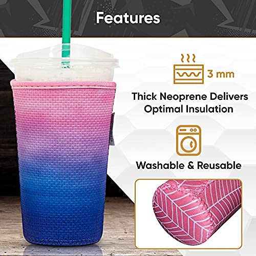 Baxendale and Co Reusable Neoprene Insulator Sleeves for Large Sized Iced Coffee and Cold Drink Cups (2 PK Large 32oz  Limelight Mix)