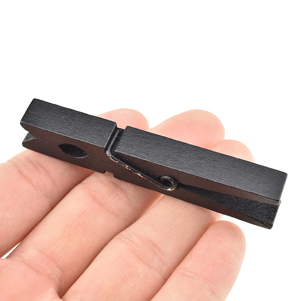 Hahiyo Black Wooden Clothes Pins Clothespins Wide Do Not Fall Apart 2.87 Inches Length 16 Pack Sturdy Strong Springs No Rust No
