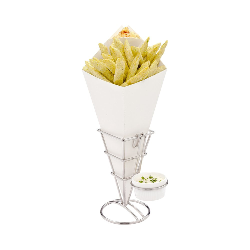 Restaurantware Conetek 11.5-Inch Eco-Friendly White Finger Food Cones With Built-In Condiment Dipping Pocket: Perfect For Appeti