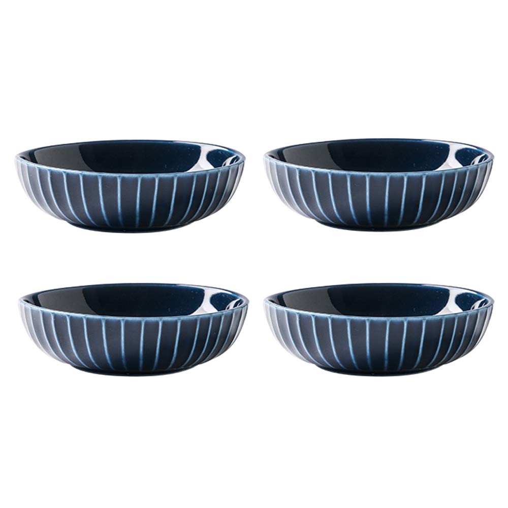 Sizikato 4Pcs Retro Striped Embossed Ceramic Soy Sauce Dipping Bowls Side Dishes For Snack Sushi Fruit Appetizer Dessert. 4 Inch