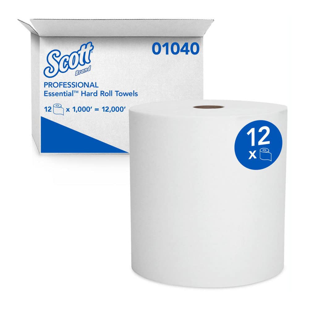 Kimberly-Clark 01040 White Scott Hard Roll Towels, 8.0 W x 800 L (Pack of 12)