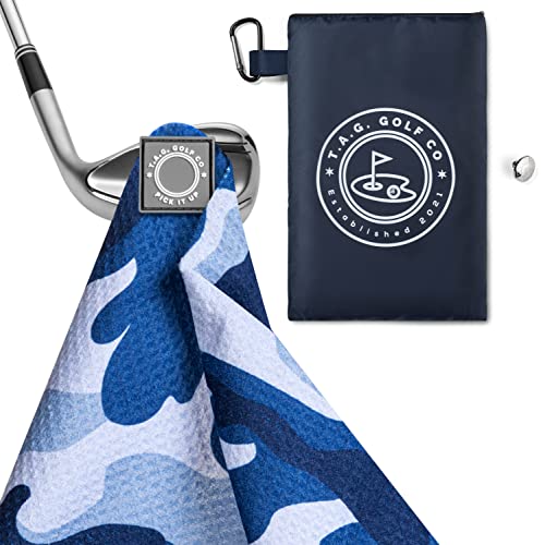 Tag Golf Co Magnetic Golf Towel - Signature Size - Camo Series - Blue Steel - Golf Training Aid - Industrial Strength Magnet - S