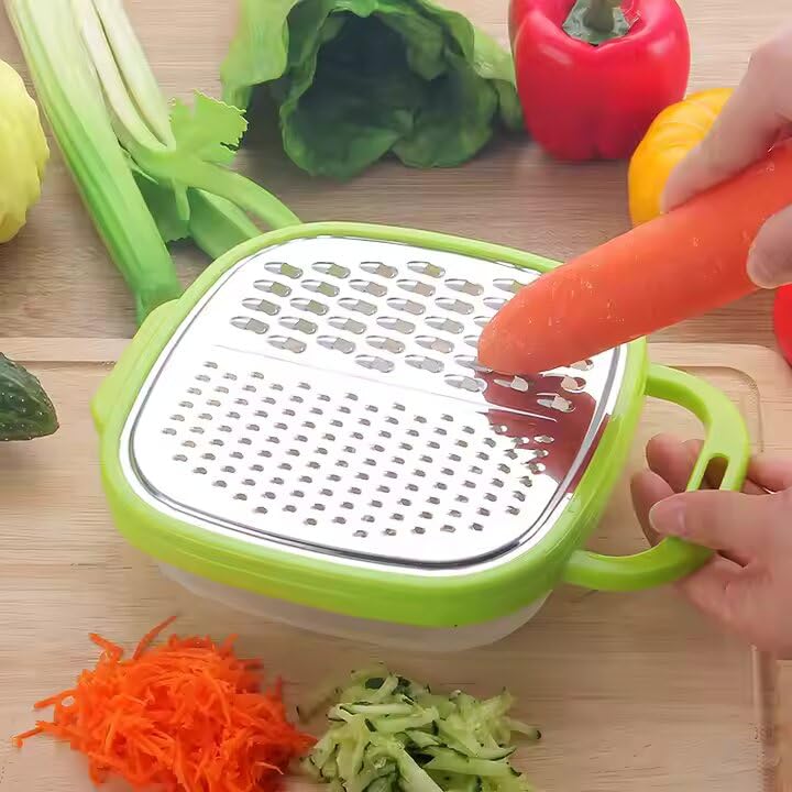 Vegetable Grater With Pot And Lid, Food Grade Stainless Steel MultiFunctional, 3 Different Blades And Food Container Manual Kit