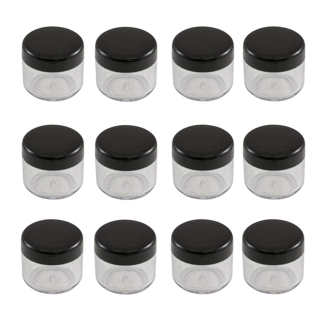 12Pcs 15 Gram 15Ml 0.5Oz Refillable Black Plastic Screw Cap Lid With Clear Base Empty Plastic Container Jars For Nail Powder Bot