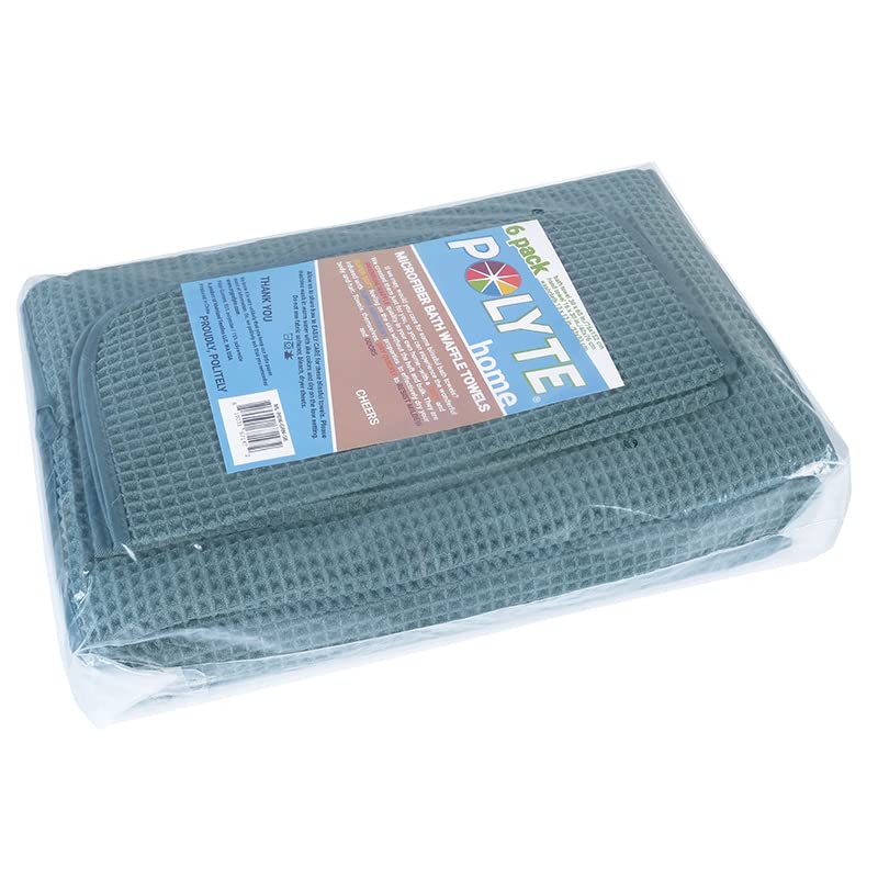 POLYTE Oversize, 60 x 30 in., Quick Dry Lint Free Microfiber Bath Towel Set, 6 Piece (Green, Waffle Weave)