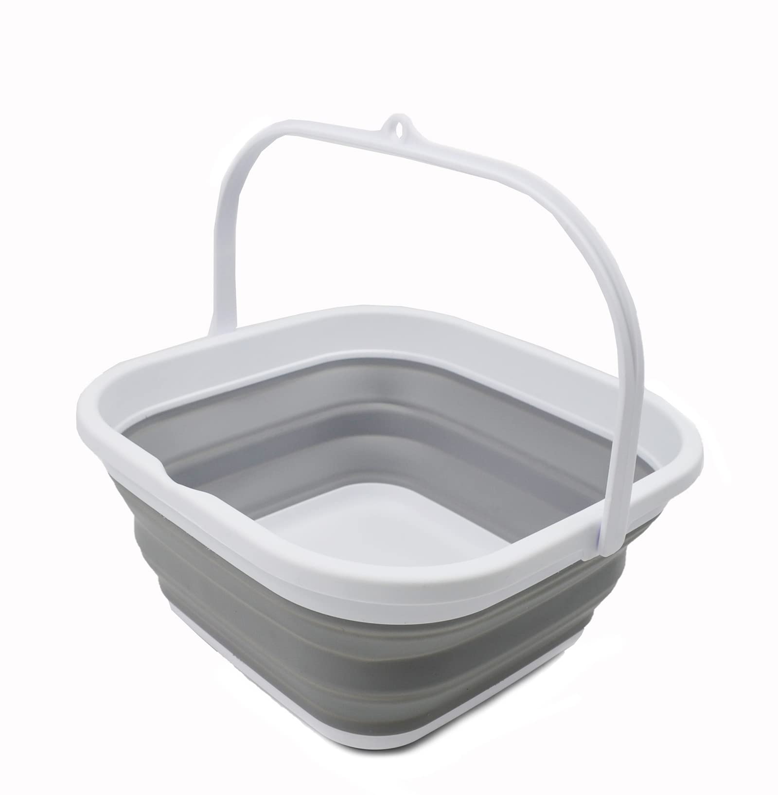 Sammart 55L (14 Gallon) Collapsible Square Handy Bucketfoldable Squarewater Pailportable Tub With Handle (Whitegrey, 1)