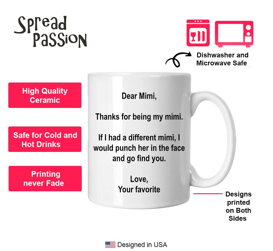 SpreadPassion Dear Mimi Mug, Mimi Coffee Mug, Gifts for Mimi from Favorite Son, daughter, grandkids, Mimi Coffee Cup, Mimi Birth