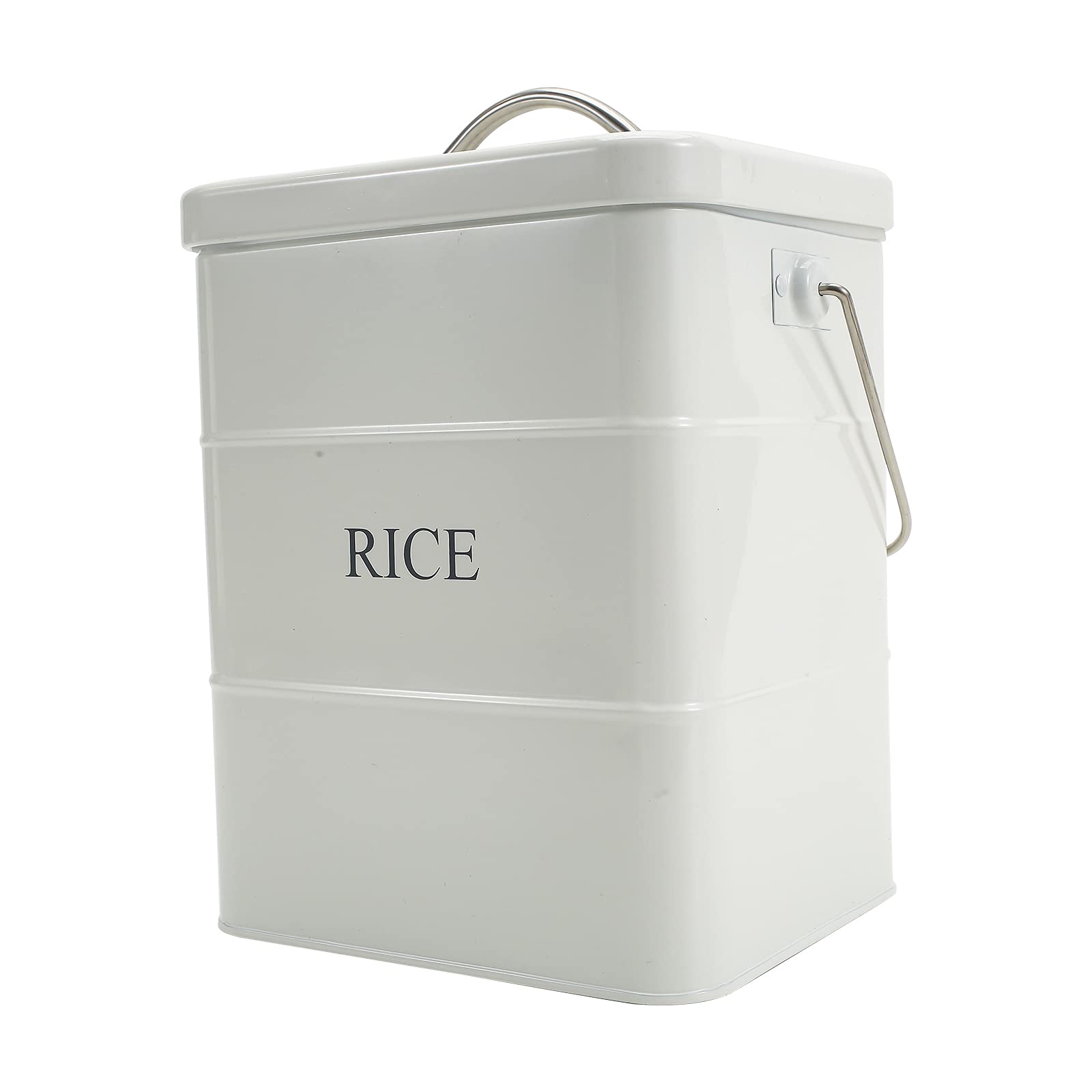 Xbopetda Metal Rice Storage Box, Square Rice Container With Lid And Handle, Sealed Food Storage Bin For Kitchen, Countertop Orga