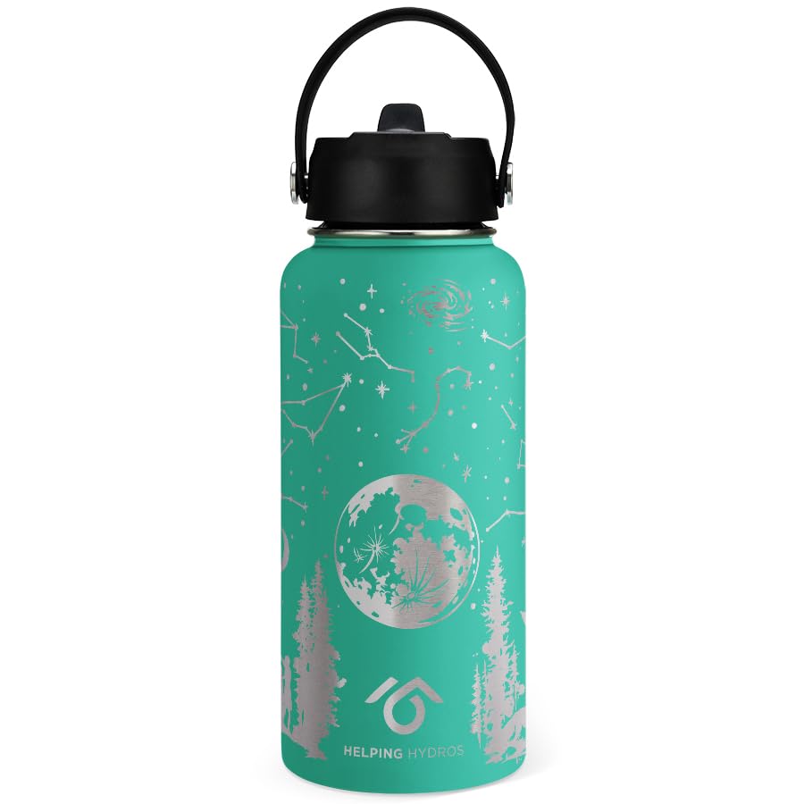 Dark Skies Water Bottle | 32 oz Engraved Stainless Steel Vaccuum Sealed | Space Galaxy and Star Gazing Theme