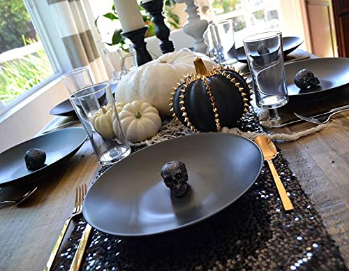 Jyflzq Black Sequin Tablecloth - 120 Round Sparkly Glitter Metallic Table Cloths Table Cover Overly For Halloween, Retirement,