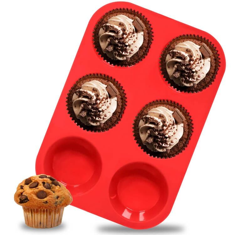 Anaeat Silicone Muffin Pan - 6 Cups Non-Stick Cupcake Molds, Food Grade Silicone Baking Tray For Making Egg Muffin, Cupcake, Qui