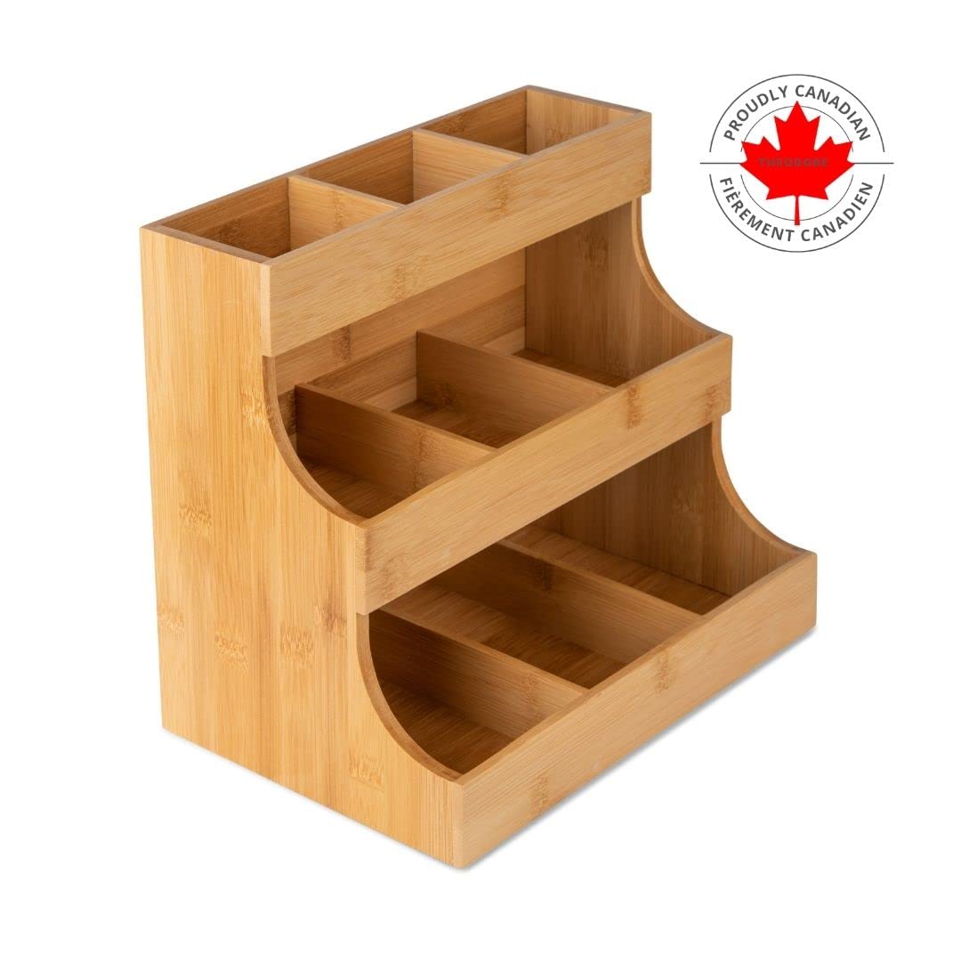Theodore Vertical Tea Bag Organizer - Bamboo Tea Bag Holder. Holds 180 Tea Bags.Elegant And Practical Wooden Tea Box For Tea Sto
