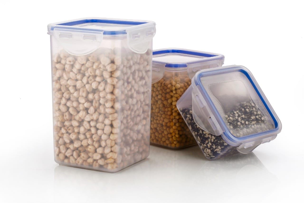 Clazkit Square Plastic Storage Jar And Container |Bpa Free|Air Tight - Leak-Proof Plastic Container For Kitchen Or Fridge Organi